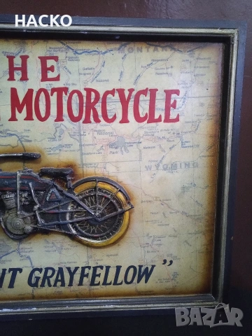 Стенно 3 ДЕ Пано с Ретро Мотоциклет Harley-Davidson "Silent Gray Fellow" от 1911г., снимка 5 - Пана - 54595367