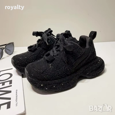 Balenciaga Нови Черни Дамски Маратонки с Камъни и Кутия 
