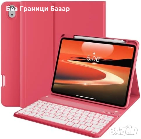 Нов Магнитен калъф с клавиатура за iPad A16 11/10 gen, UK QWERTY, червен кейс таблет Айпад