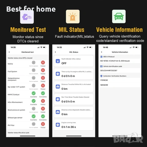 OBD2 скенер Bluetooth за iPhone iOS Android OBDII диагностичен инструмент за сканиране , снимка 6 - Други инструменти - 54981178