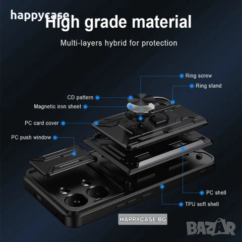 Xiaomi Poco X8 Pro 5G / RING CARD SLOT Удароустойчив кейс гръб калъф със слот за карта и ринг, снимка 9 - Калъфи, кейсове - 54332837