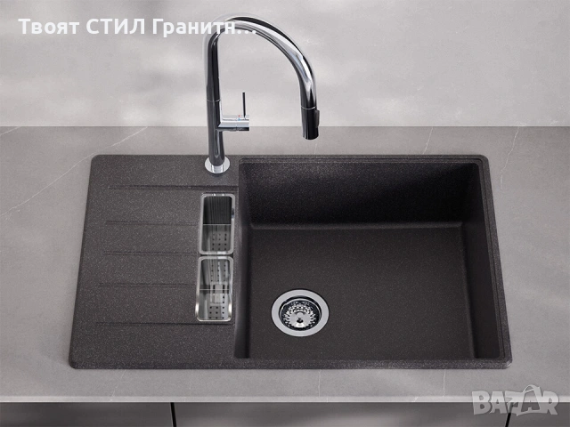 Графит  кухненска мивка от гранит Копенхаген 780x500 SmartSpace Top 60, снимка 11 - Мивки - 54463614