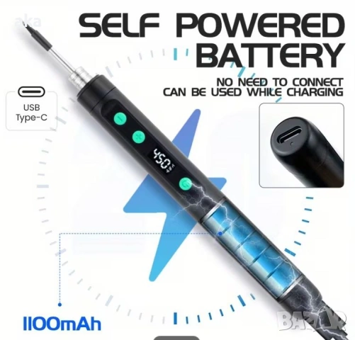 Безжичен поялник Solderig iron мод.5134– удобен и практичен инструмент мощна1100mAhn батерия, нов, снимка 2 - Друга електроника - 54616901