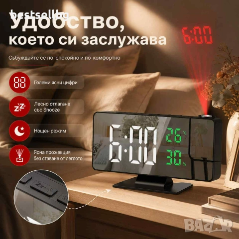 Постоянно светещ дигитален часовник настолен проеткор проекция на стена, снимка 3 - Други - 43423247