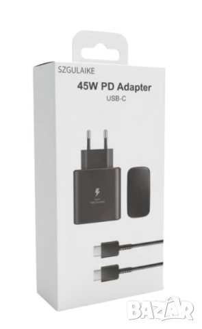 Зарядно Super Fast Charging 45W (черно) за Samsung + кабел tape-C, снимка 5 - Оригинални зарядни - 55095551