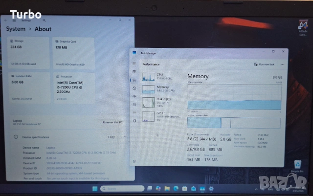 15.6' FullHD HP 250 G6 Core i5-7200U/8GB DDR4/256GB SSD/Бат.4ч, снимка 6 - Лаптопи за работа - 54839755