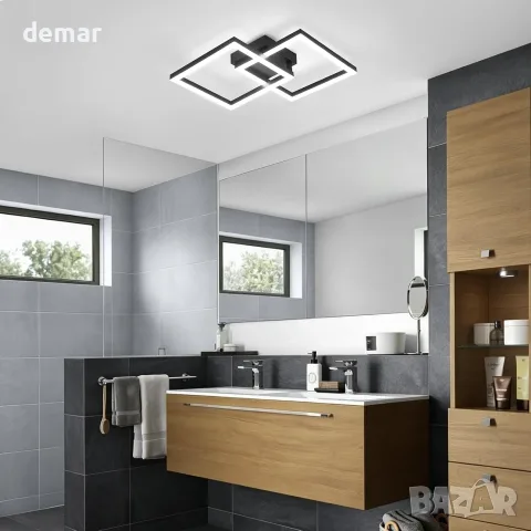 LED лампа за таван 22 W 47 см 6500 K, черна геометрична визия, висок CRI (90+), снимка 4 - Лампи за таван - 55516326