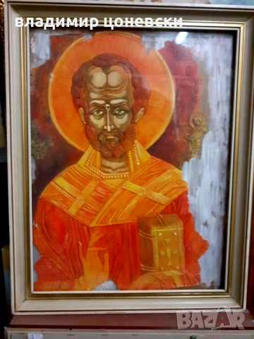 Ставри Калинов живопис,маслени бои върху керамичен релеф,стара картина