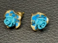 Златни обеци рози син тюркоаз  14 карата 585 zlatni obeci zlaten gold, снимка 4