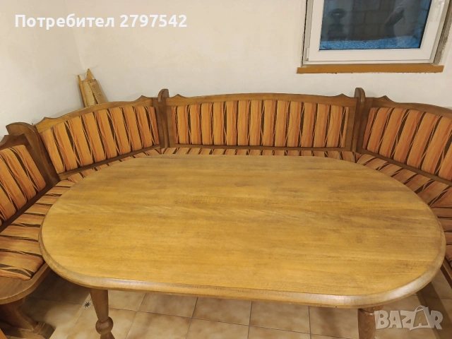 Дървена пейка с маса, снимка 5 - Дивани и мека мебел - 54981093