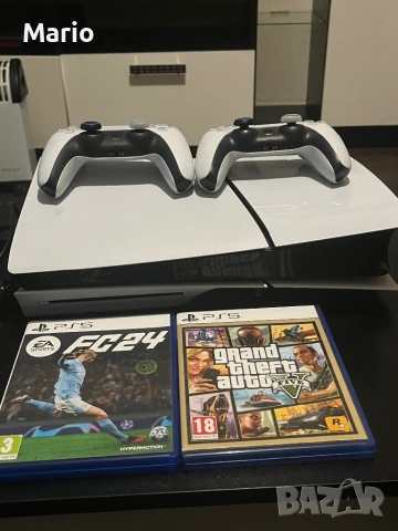 🎮 PS5 + 2 DualSense контролера + FC 24 + GTA V | Отлично състояние