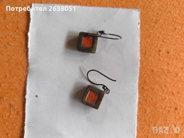 Сребърни обици с червен корал 5,20 гр проба 925, снимка 2 - Обеци - 54725750