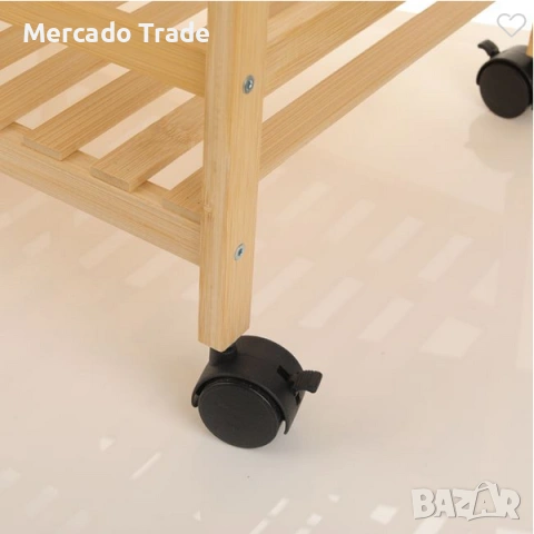 Етажерка на колелца Mercado Trade, За кухня или дома, 3 нива, Бамбук, Кафяв, снимка 3 - Органайзери - 54626781
