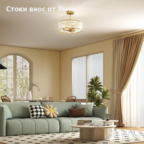 Кристален полилей за таван HOMCOM, модерен полуплафон с кристали за хол, спалня, коридор и трапезари, снимка 3 - Полилеи - 54767398