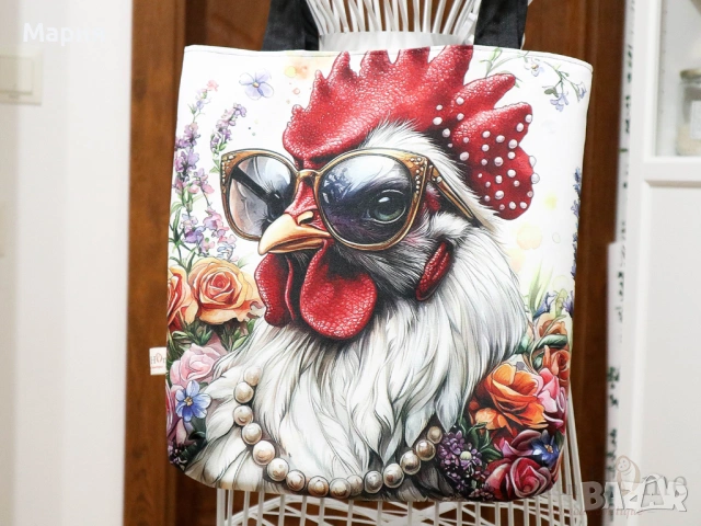 Текстилна торба с Кокошка, ръчна изработка, снимка 7 - Чанти - 54249788