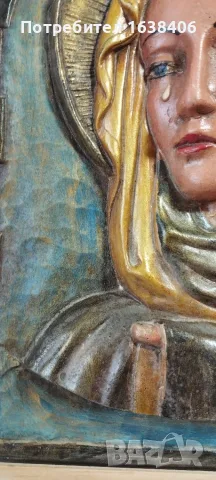 Масивен винтидж релеф / икона на Скрабящата Света Богородица (Матер Долороза) – 5.5 кг, снимка 5 - Декорация за дома - 55339019