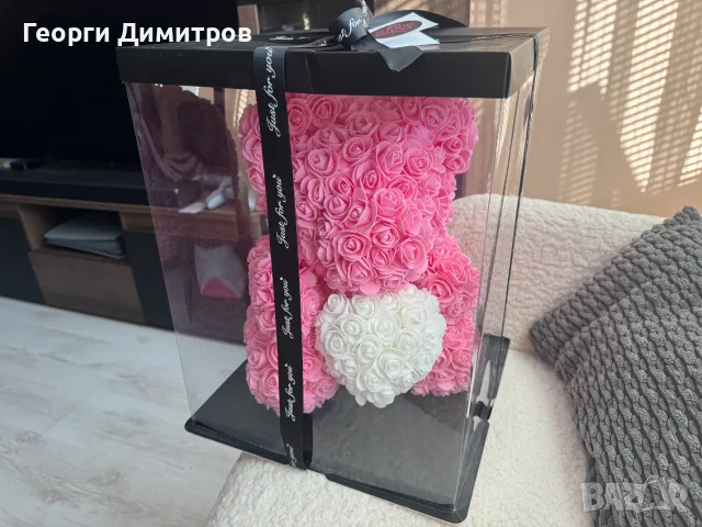 Мече от рози InLove 40 см с кутия, чисто ново, подарък, снимка 10 - Декорация за дома - 55493798