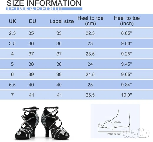Дамски обувки за латино танци с кристали – салса, танго, валс, бачата, снимка 7 - Дамски обувки на ток - 54136902