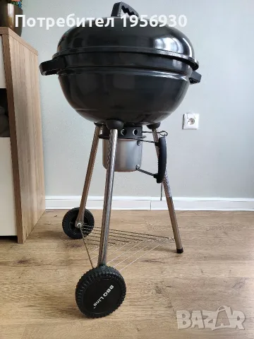 Кръгло сферично барбекю на въглища Mirpol BBQ Line (47 см) с капак и пепелник – Отлично състояние, снимка 6 - Барбекюта - 55324341