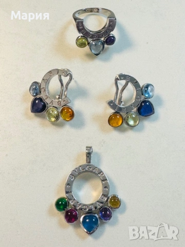 Булгари / Bvlgari комплект от 750 и 585 бяло  злато, снимка 2 - Бижутерийни комплекти - 54596210