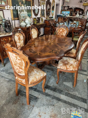 Барокова трапезна маса с шест стола , снимка 2 - Маси - 54462893