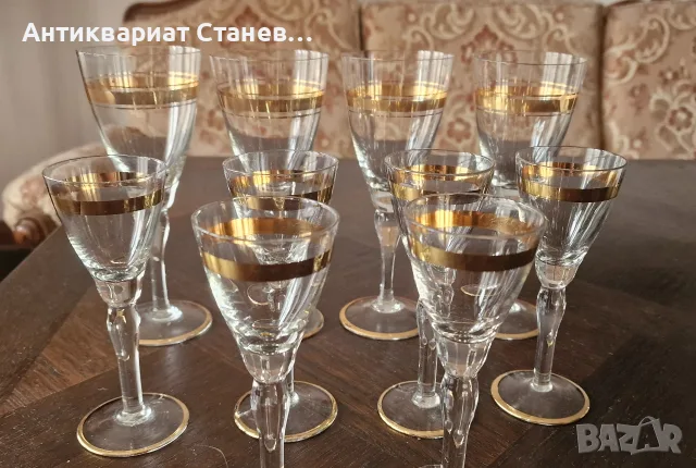 Ретро комплект чаши с златен кант, снимка 2 - Чаши - 55316661