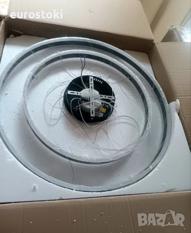 Луксозен LED полилей LAMPLAY, модерна LED висяща лампа 65W, голяма таванна лампа с 2 черни пръстена , снимка 10 - Лампи за таван - 54978071