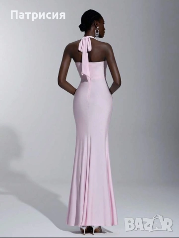 Чисто нова Елегантна, официална, дълга розова рокля с цепка, размер L  Л, еластан, за бал или сватба, снимка 7 - Рокли - 54220387