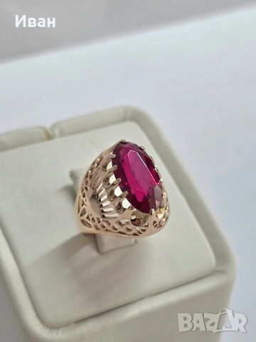 Руски златен пръстен с рубин, снимка 2 - Пръстени - 54057476