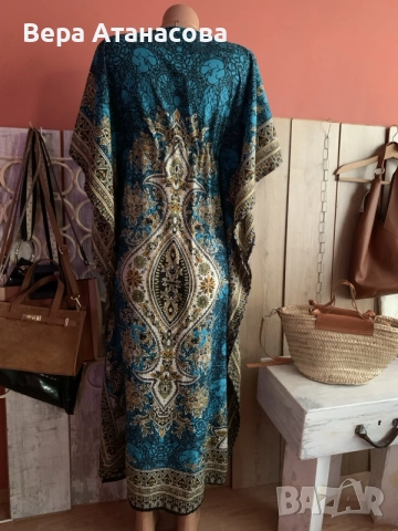 🩵🩵🩵 Кафтан рокля в тюркоаз💙 л/хл💎, снимка 3 - Рокли - 55604880
