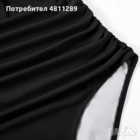 Цял бански костюм с деколте тип халтер за контрол на корема, цвят - черно и зелено, размер: L, снимка 2 - Бански костюми - 54498155