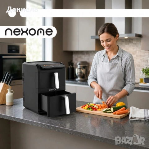 NexOne TwinFryer 11L – Двукамерен фритюрник с горещ въздух 2800W, две независими кошници, снимка 2 - Фритюрници - 55105774