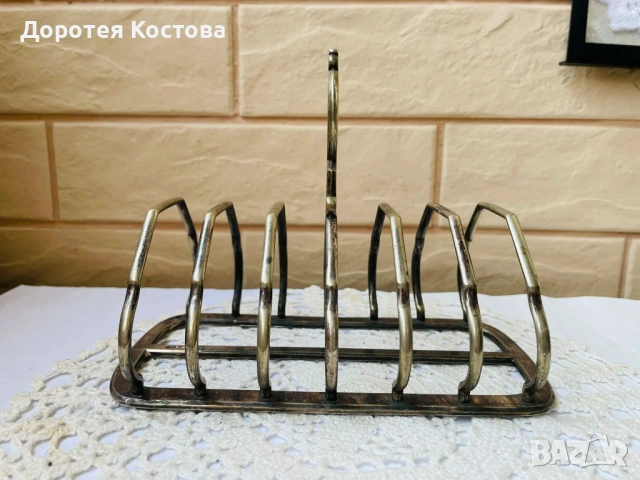 Красива посребрена поставка за 6 филии от Англия, с маркировки, снимка 2 - Антикварни и старинни предмети - 54229530