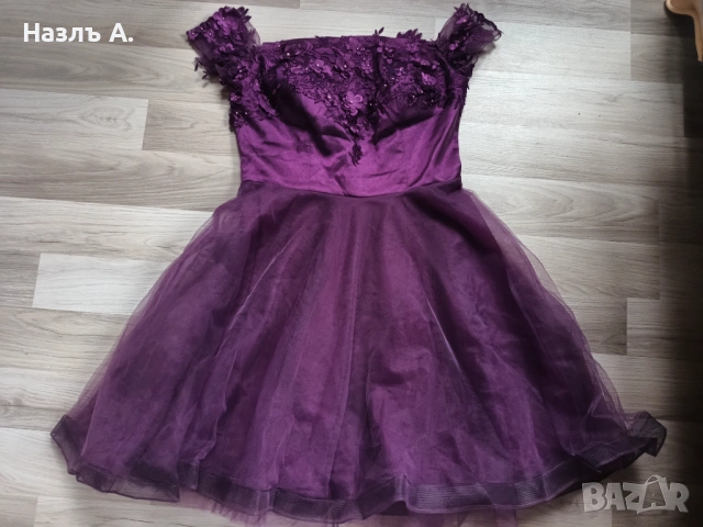 Лилава рокля с тюл, снимка 5 - Рокли - 54020537