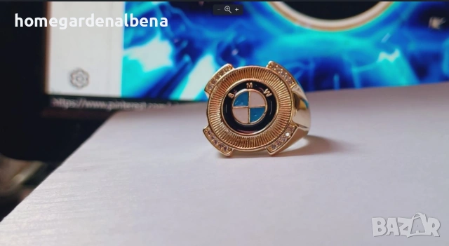 Мъжки пръстен BMW стил медицинска стомана 18К злато кристали емайл, снимка 3 - Пръстени - 54130415