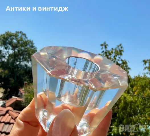 Уникални винтидж свещници от кристален лот – силно светещи под УВ лампа, снимка 9 - Антикварни и старинни предмети - 55690181