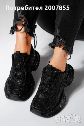 Дамски черни маратонки с кристали , снимка 4 - Маратонки - 54250088