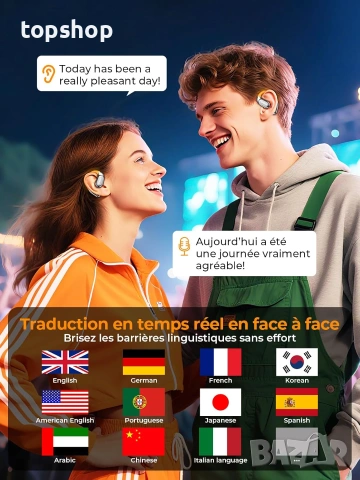 Нови Смарт Слушалки Преводач Relxhome ki Translator Open Ear 150 Езика Bluetooth 5.4 Батерия 60ч ..., снимка 3 - Bluetooth слушалки - 54990245