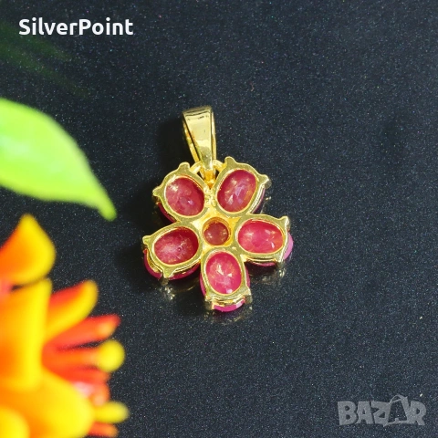 Сребърна висулка с натурални Рубини от Бирма и сертификат , снимка 4 - Колиета, медальони, синджири - 54222482