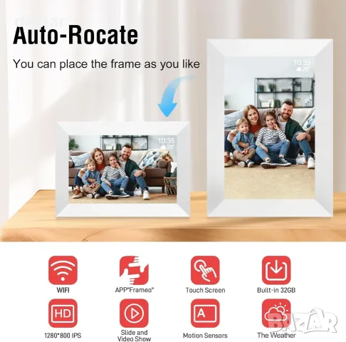 10,1-инчова WiFi цифрова фоторамка, 1280x800 IPS сензорен екран HD, 32GB, снимка 4 - Друга електроника - 55620828
