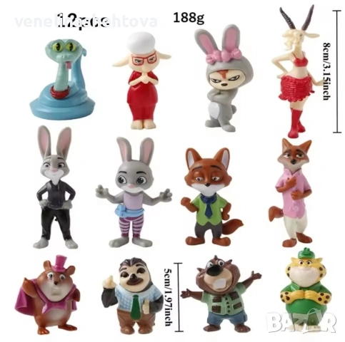 12 броя Зоотопия Zootoppia пластмасови фигурки за декорация на торта игра 