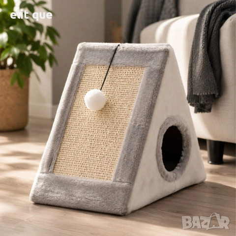 Къщичка за котки 4 в 1 - Драскалка, легло, играчка и уютно скривалище 39 x 45 x 14 cm, снимка 5 - Други стоки за дома - 55183762