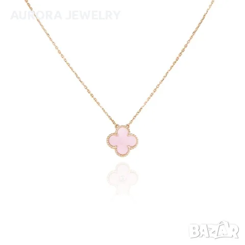 Van Cleef & Arpels VCA Gold Pink Opal Vintage Alhambra Clover Дамско Колие, снимка 2 - Колиета, медальони, синджири - 55679326