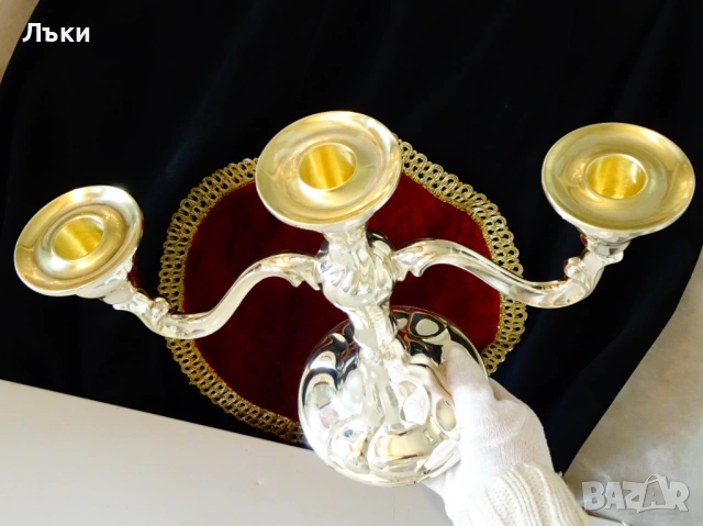 Посребрен троен свещник тройка WMF,800 гр.,Art Nouveau. , снимка 8 - Антикварни и старинни предмети - 53990119
