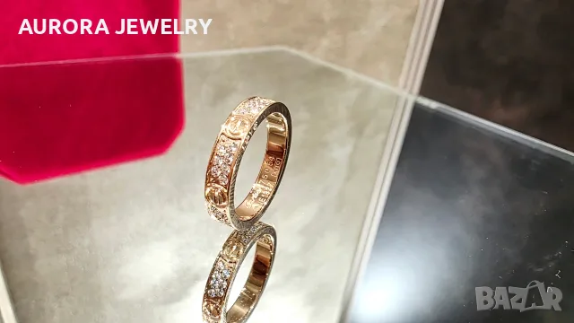 CARTIER Love Band Rose Gold Paved Diamonds Small Model Унисекс Пръстен, снимка 5 - Пръстени - 52843805