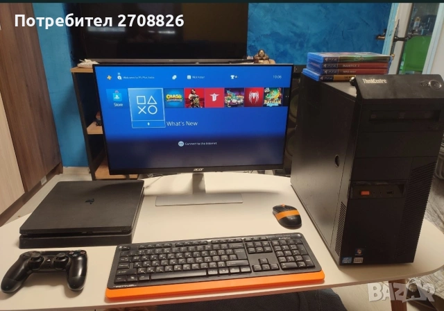 СЕТ ! Компютър ThinkCenter + Голям плосък монитор + Playstation 4 slim 1TB