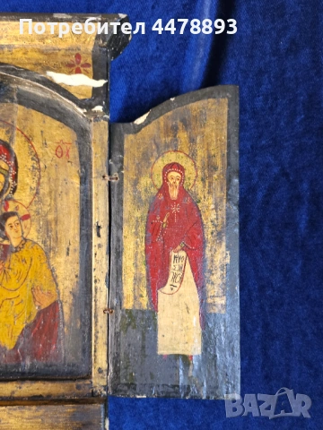 Възрожденска домашна икона Триптих 19 век., снимка 3 - Икони - 54847181