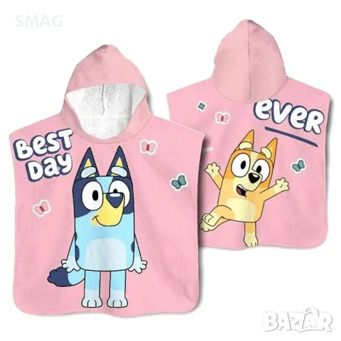 Детска плажна хавлия пончо с качулка памук розова bluey_1249102, снимка 2 - Други - 55360191