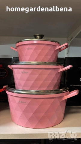 Комплект Касероли Cheffinger Diamond Design | 3 Части | Индукция, снимка 7 - Съдове за готвене - 54211771