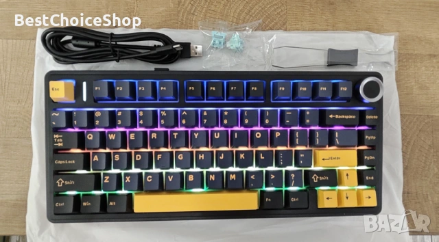 Механична гейминг клавиатура Gaming Aula F75 Black, Hotswap RGB Gasket, Wireless, снимка 2 - Клавиатури и мишки - 54873461